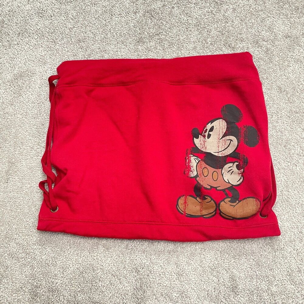 Walt Disney World Disneyland Mickey Mouse String Backpack Bag Red Graphic Fleece